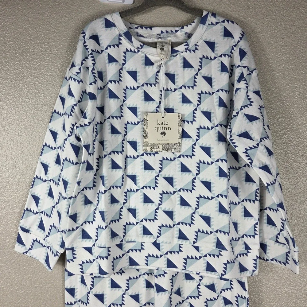 Kate Quinn Blue Picnic Quilt Jogger Set Kids 6Y NWT Organic Cotton